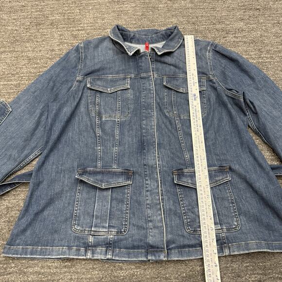 Spanx Denim Shirt Jacket Women 3X Plus Jean Tie Waist Chore Workwear Stretch - Picture 6 of 12
